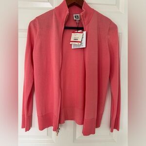AnneKlein Women zip front Rose Apple/ Pink long sleeve Knit Sweater Size XSmall